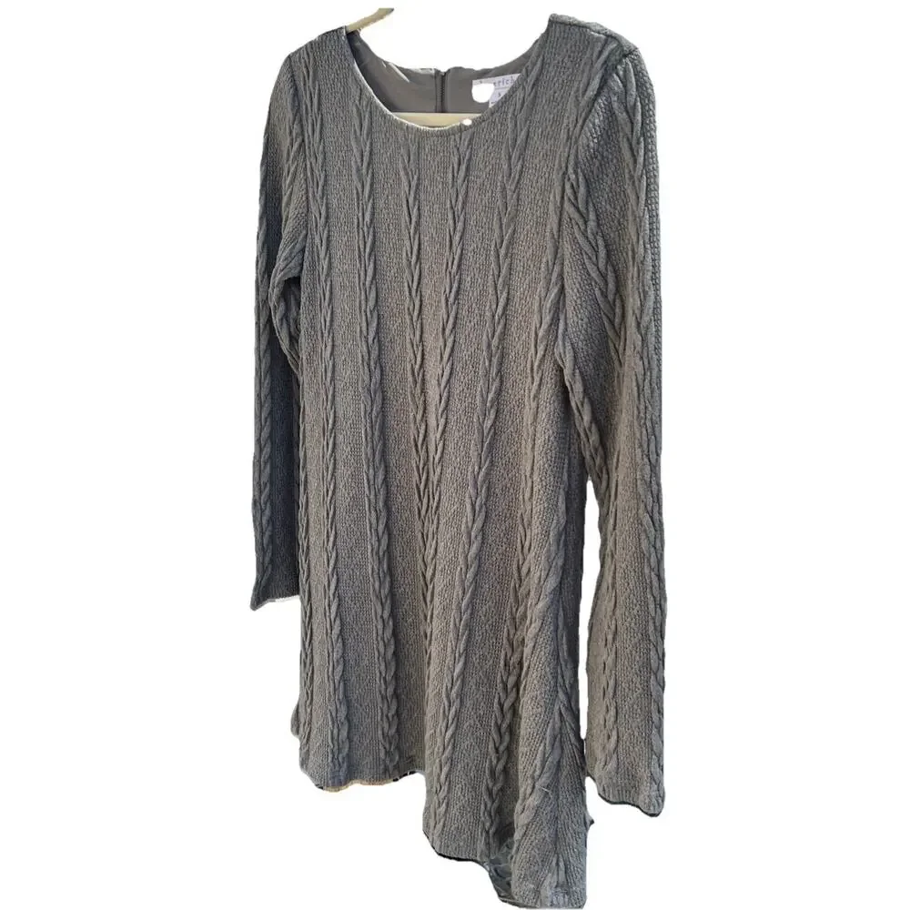 Loveriche Gray Cable Sweater Dress Lined Long Sleeve Women Winter Lined SMALL